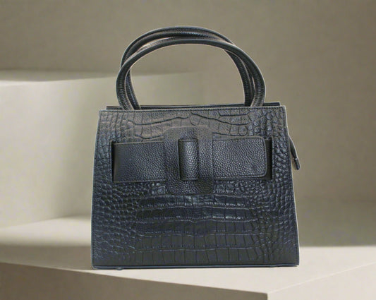 Crocodile-embossed bag,  black leather bag