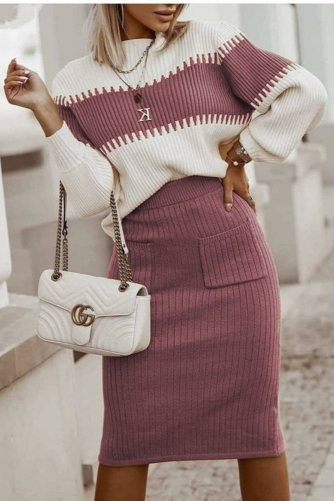 pink sweater dress set Cozy Knit Pink Sweater Dress Set