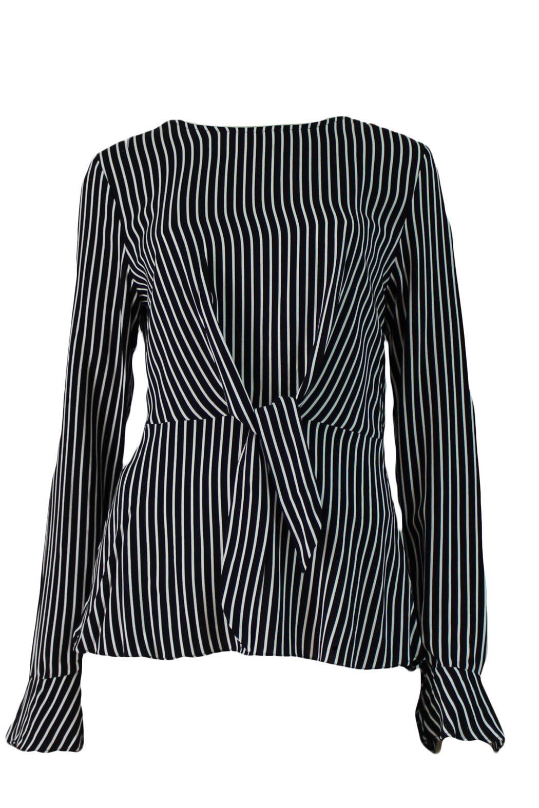 Long sleeve top, striped blouse, tie detail