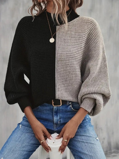 Mock Neck Color Block Sweater