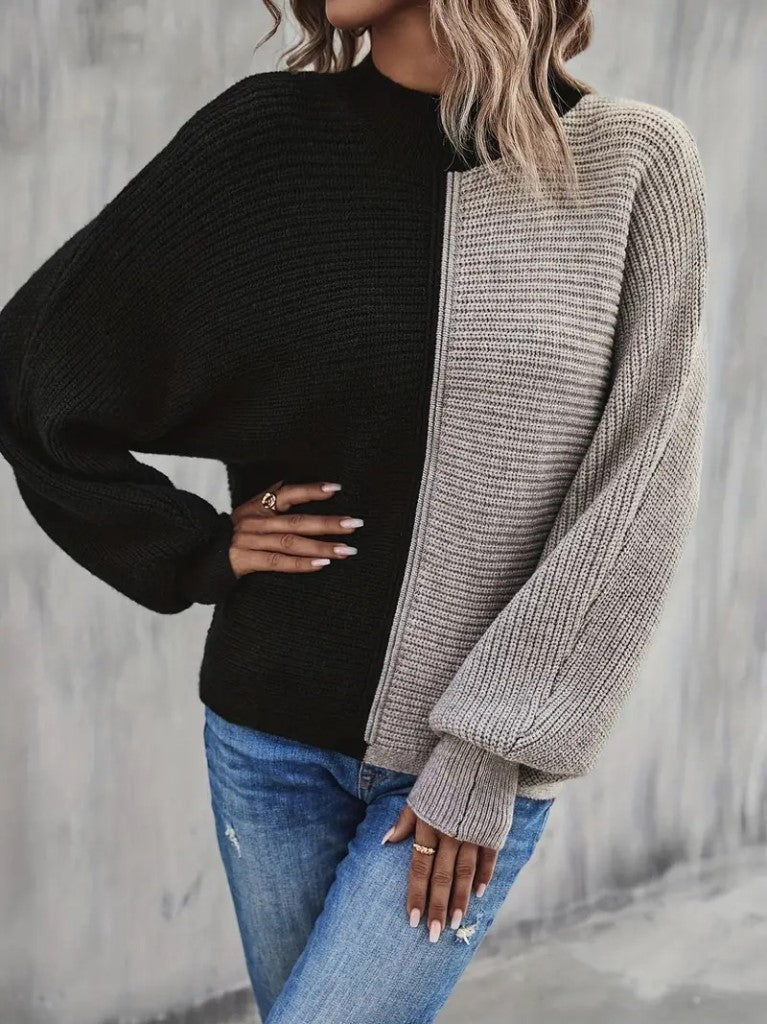 Mock Neck Color Block Sweater - Marvy Fashion Boutique