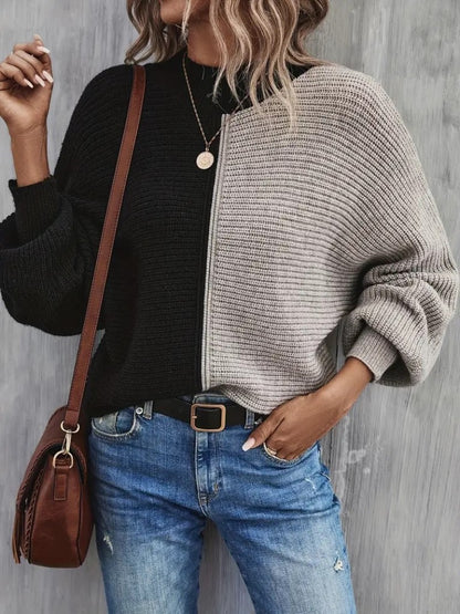 Mock Neck Color Block Sweater - Marvy Fashion Boutique
