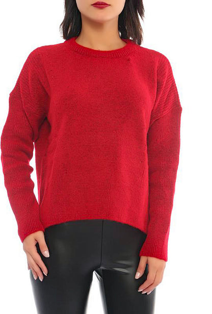 RED RIBBED PULLOVER SWEATER