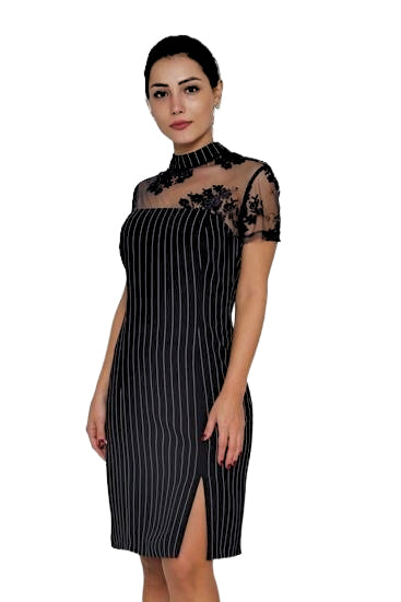 MESH NSERT STRIP DRESS