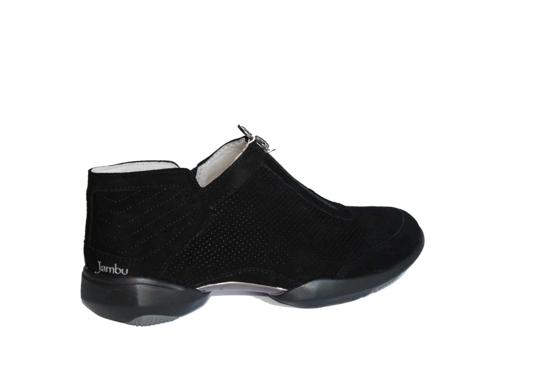 top zipper closure, sued upper, leather lining, memory foam foot-bed for comfort & padded comfort heel