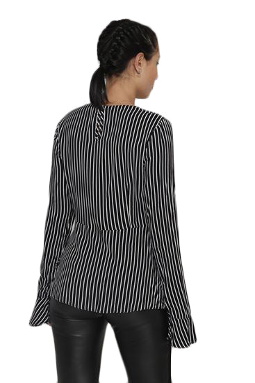 Long sleeve top, striped blouse, tie detail
