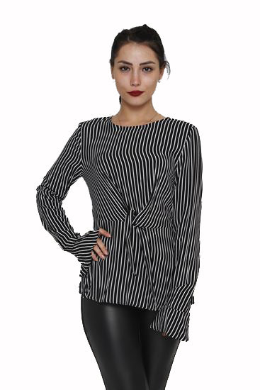 Long sleeve top, striped blouse, tie detail