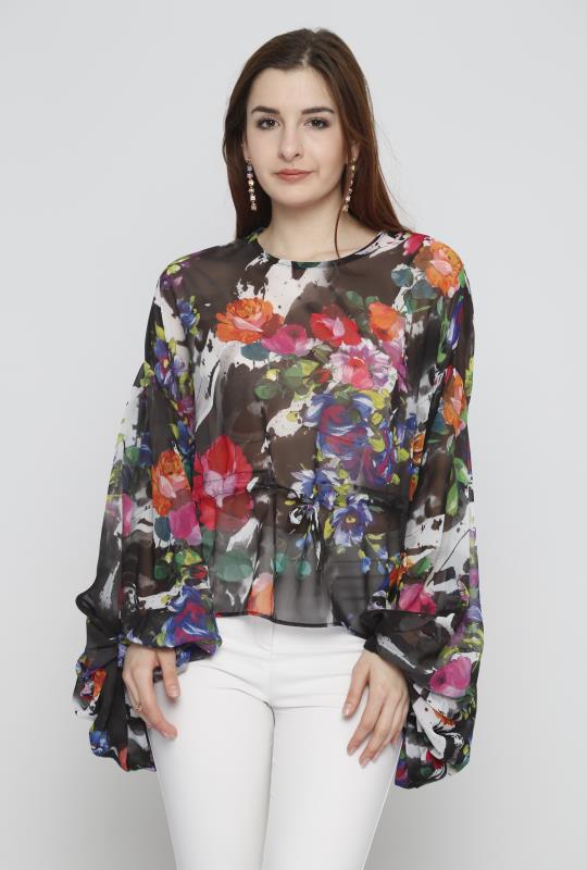 flower print blouse, oversized sleeves, sheer top, summer top
