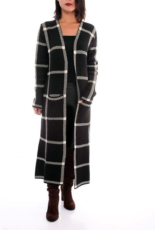 Long cardigan, check Print