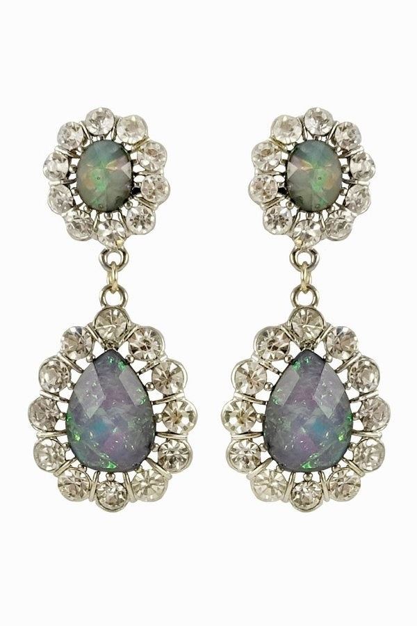 rhinestone silver blue sparkle earrings