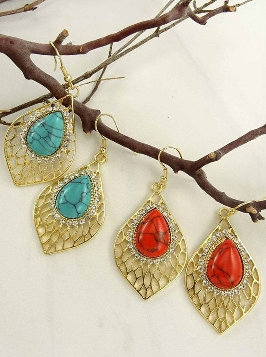  Marble rhinestone teardrop earrings