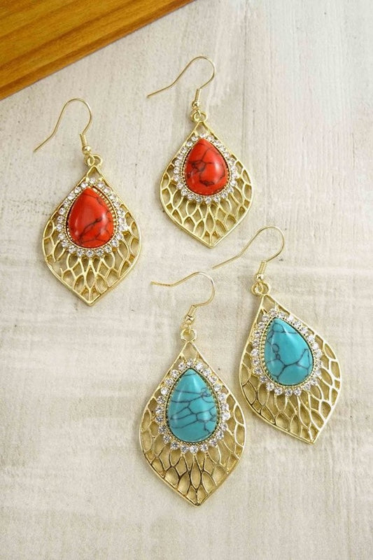  Marble rhinestone teardrop earrings