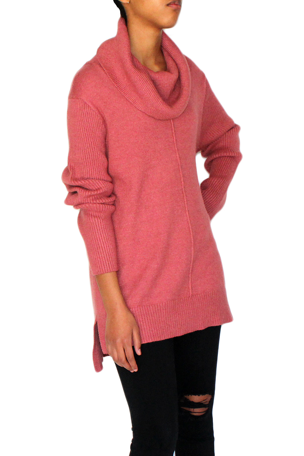 Cowl neck sweater from Vision 155, sweater features long sleeves, Cowl neckline, Hi-low hem, pullover style