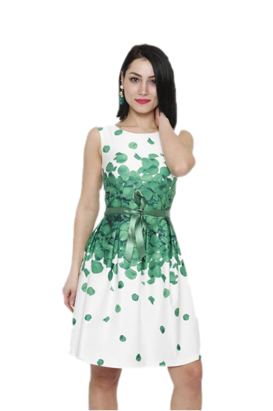 Green flower print mini dress