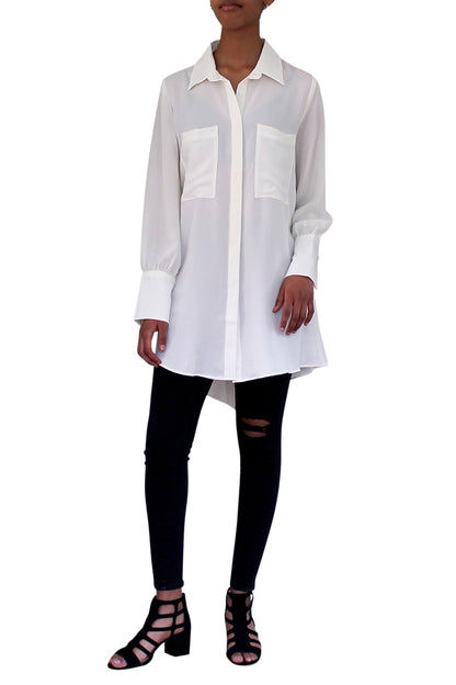 white shirts,  button down, long sleeves, point collar,  Tunic