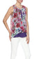 flower print blouse, sheer fabric, layer front, scoop neckline with slit, button closure at front and sleeveless.