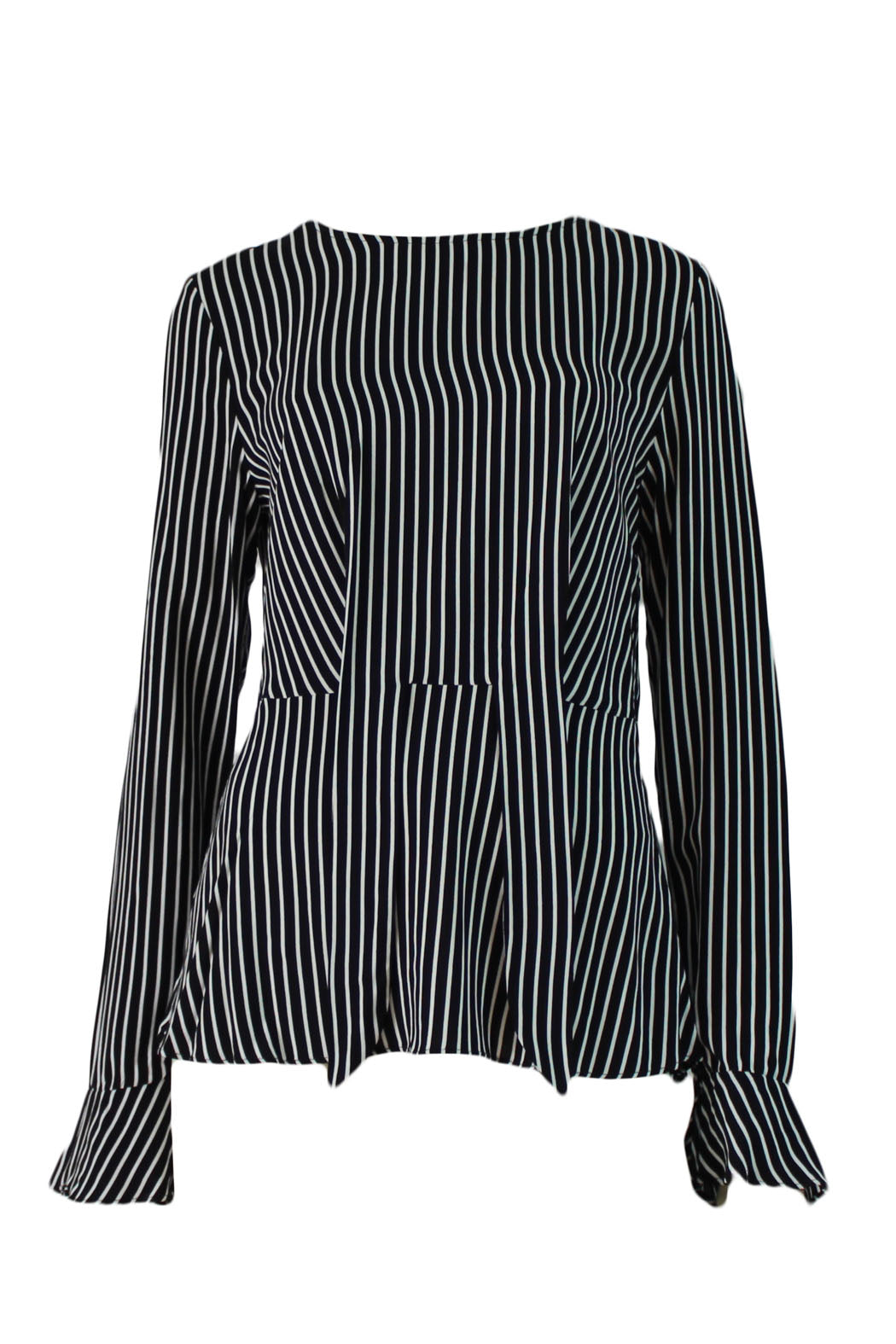 Long sleeve top, striped blouse, tie detail